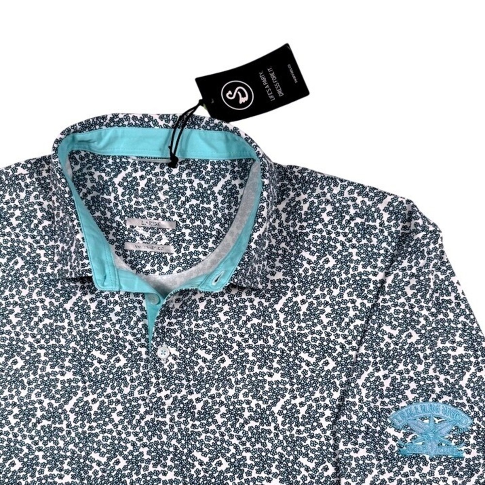 NWT Swannies Mens Floral Golf Polo Shirt Teal White Trillium Wood Sz L